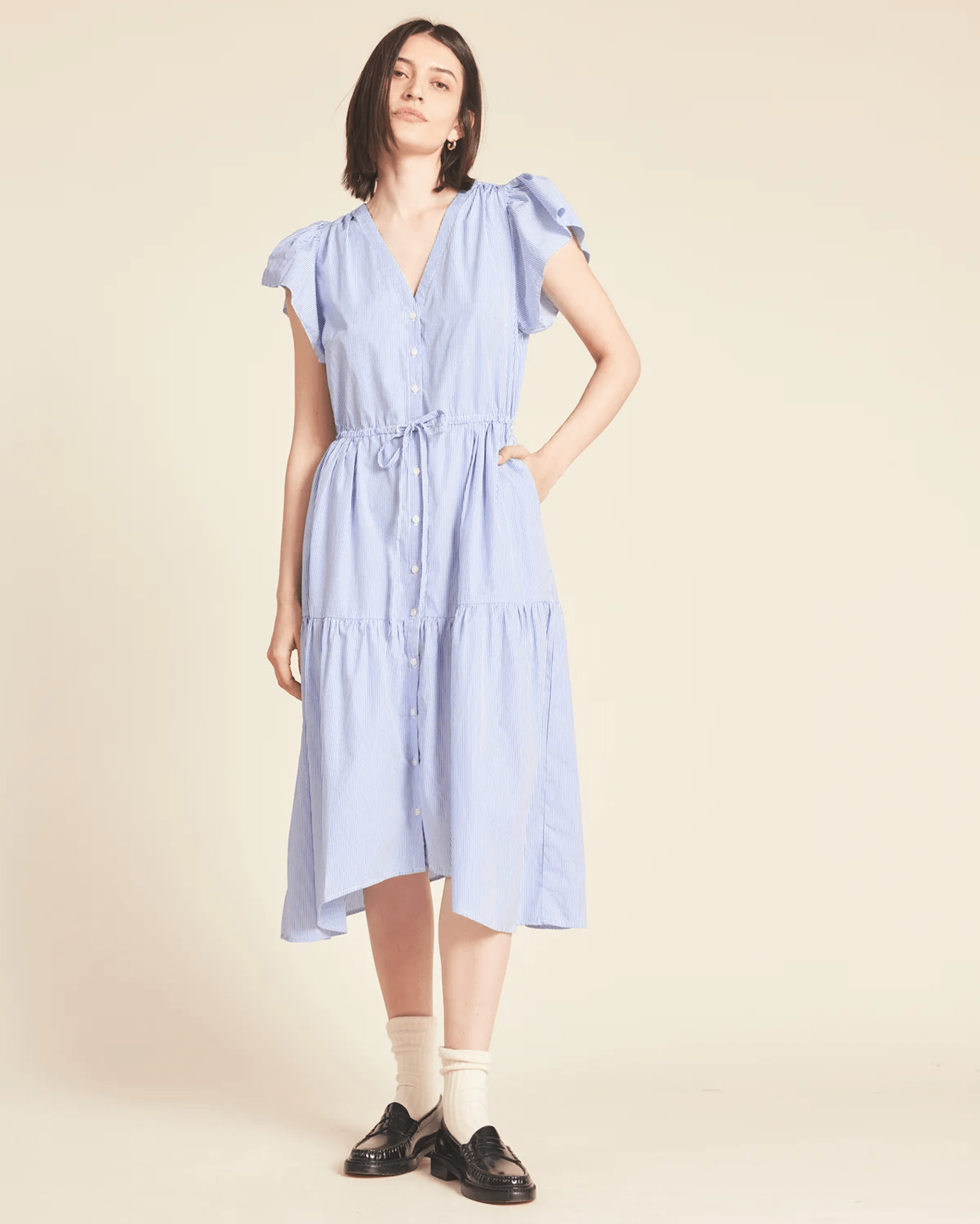 Kristi Dress in Blue/White Stripe