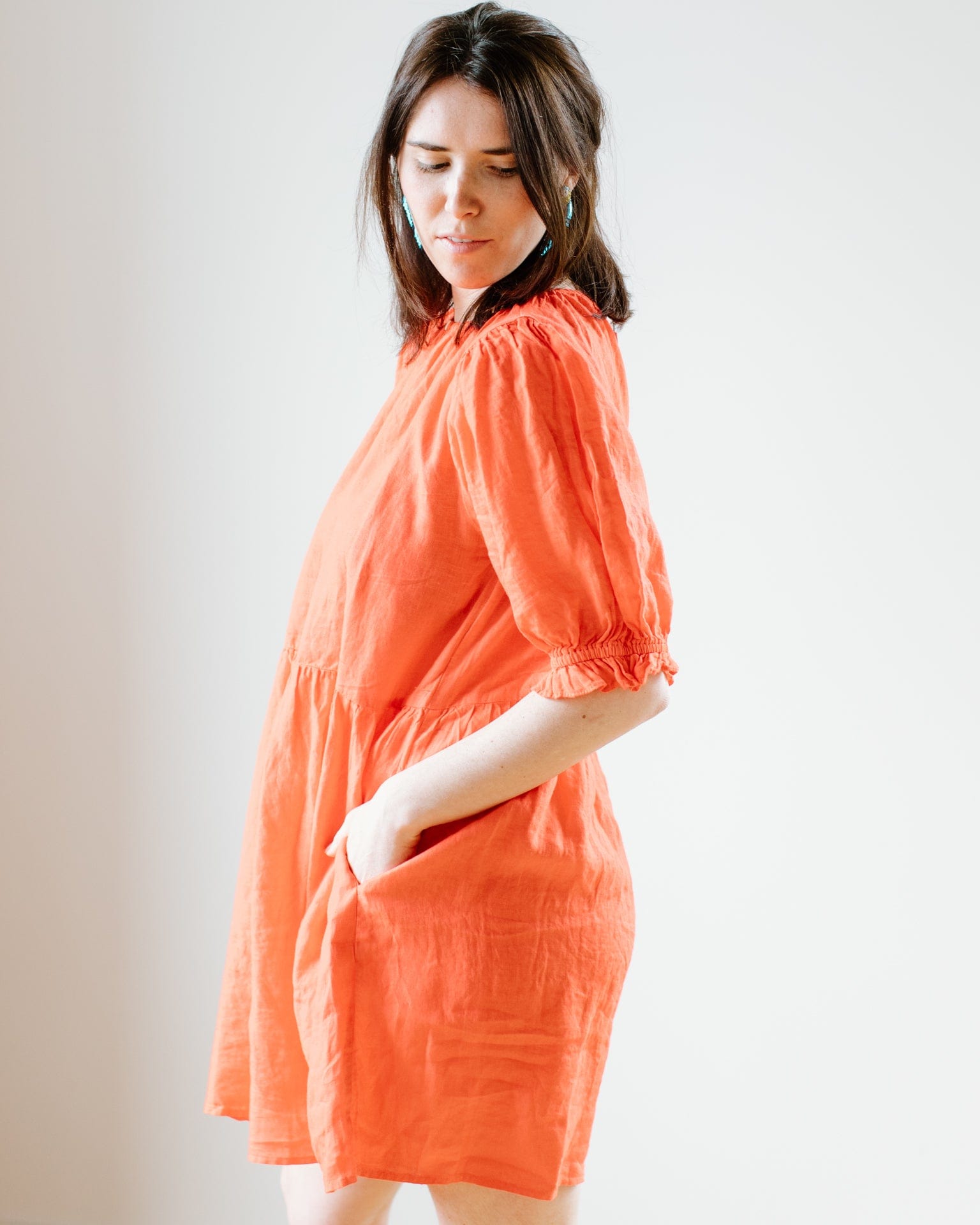 Kailani 3/4 Puff Slv Dress in Crimson