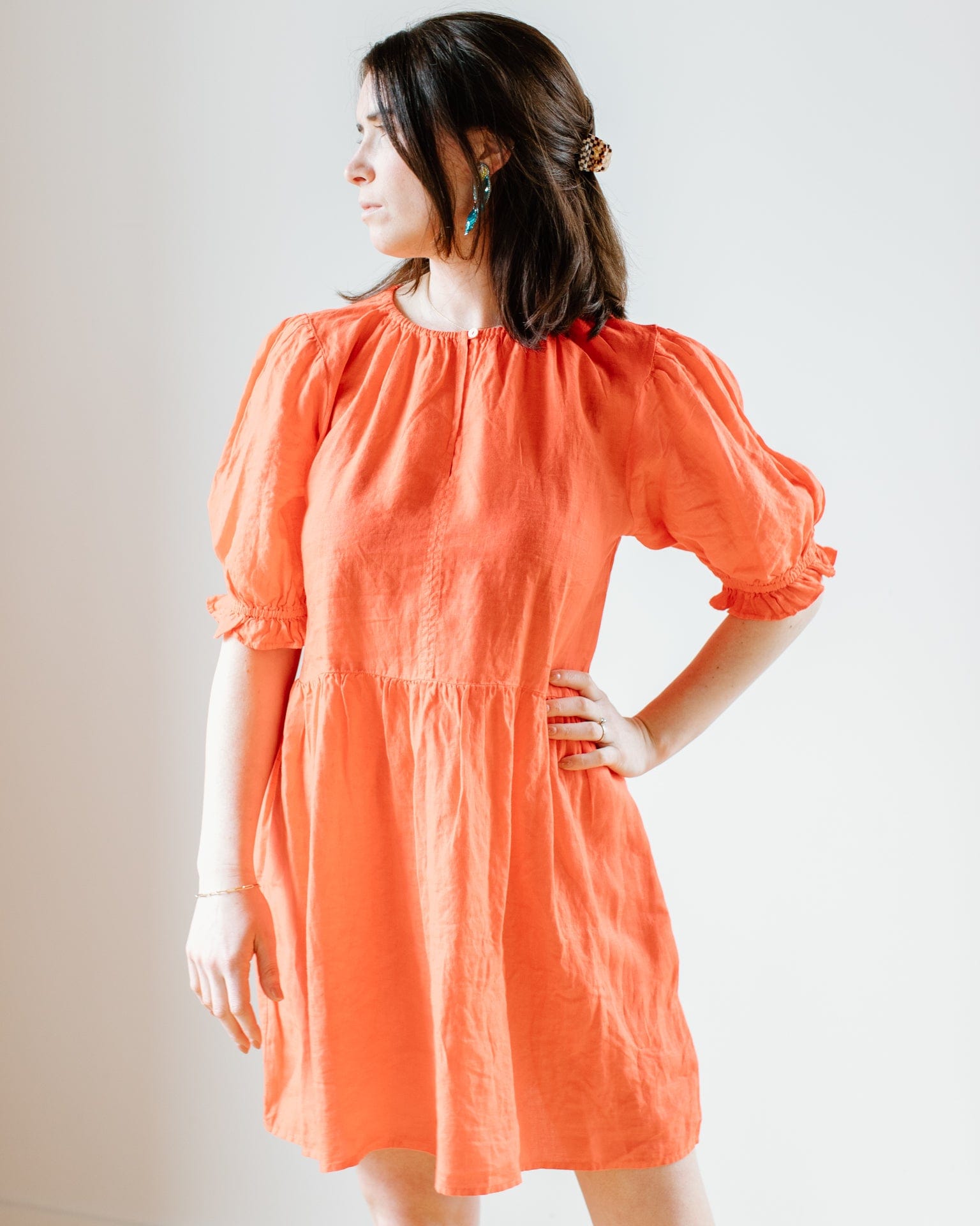 Kailani 3/4 Puff Slv Dress in Crimson
