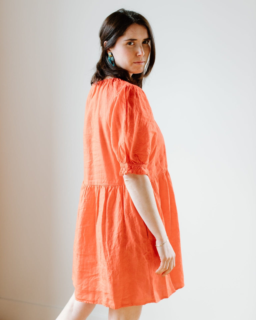 Kailani 3/4 Puff Slv Dress in Crimson
