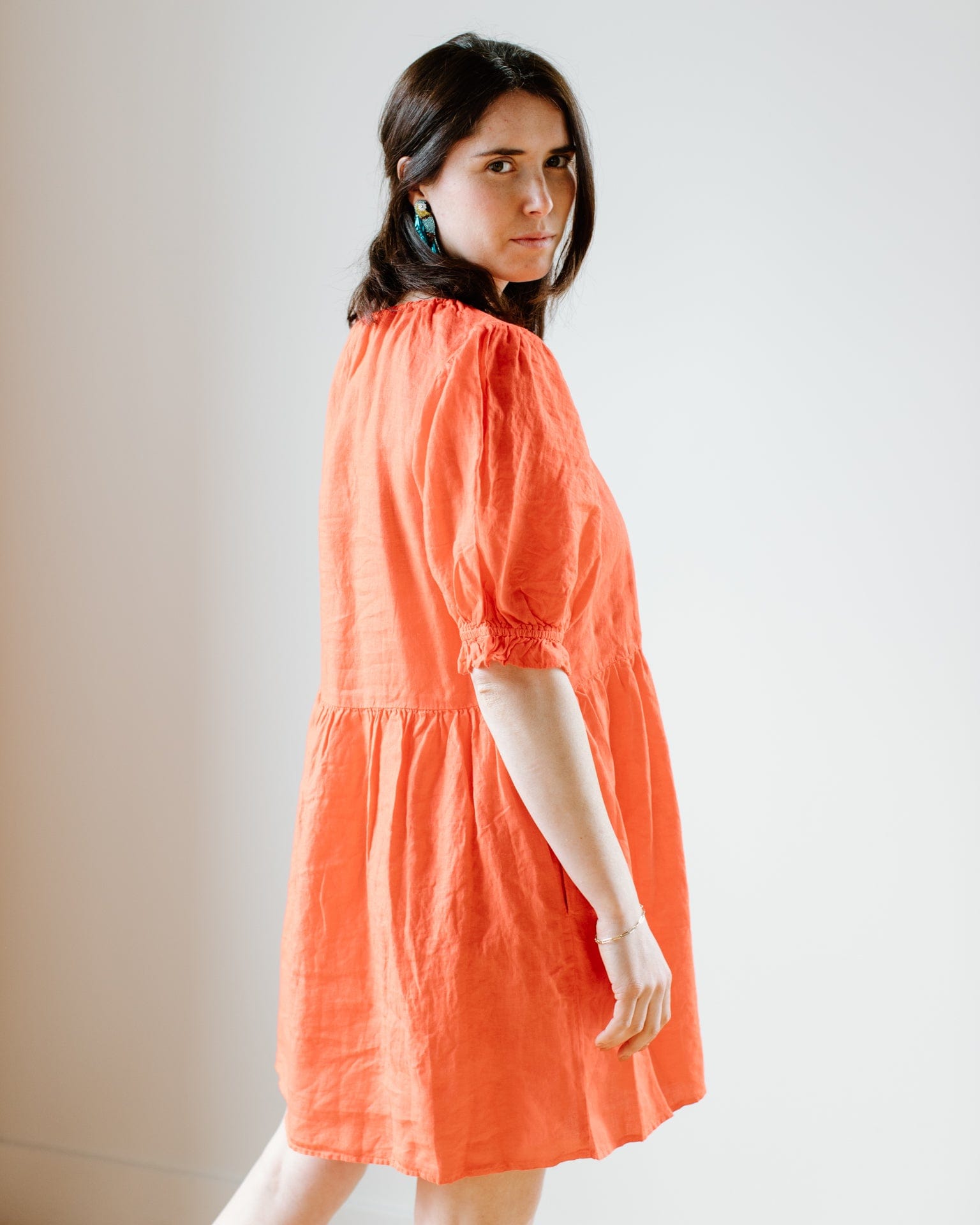 Kailani 3/4 Puff Slv Dress in Crimson
