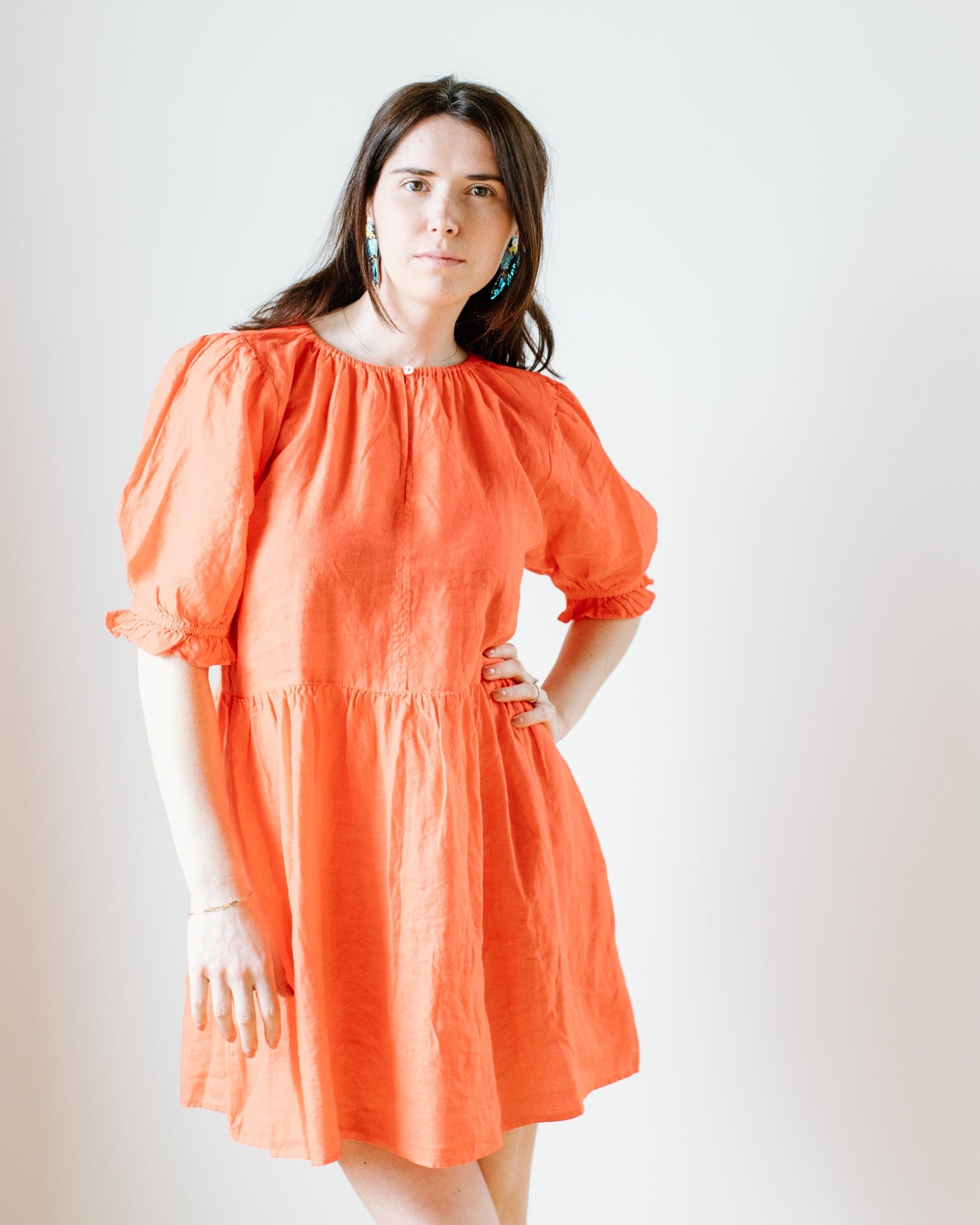 Kailani 3/4 Puff Slv Dress in Crimson