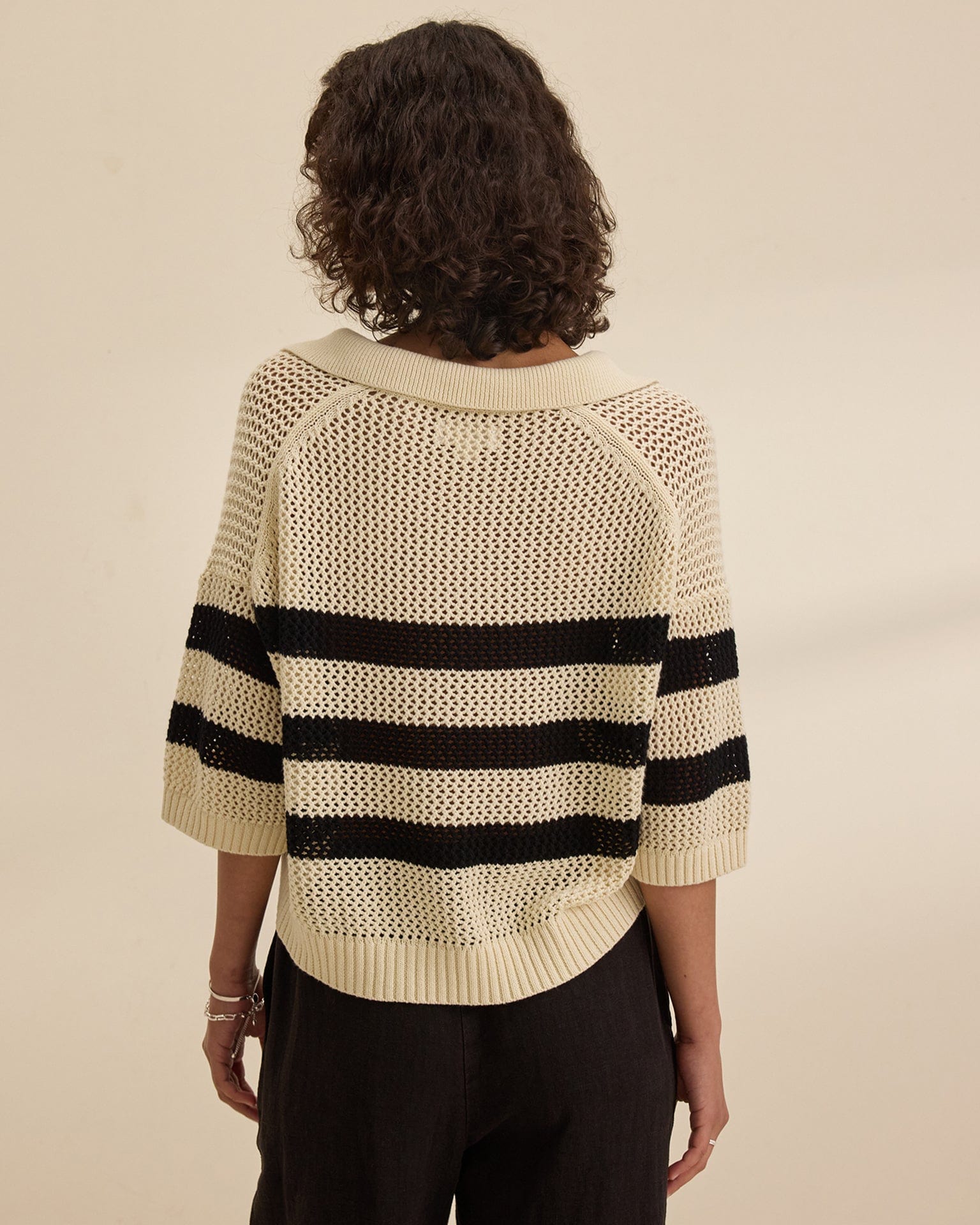 York S/S Polo Top in Cream/Black