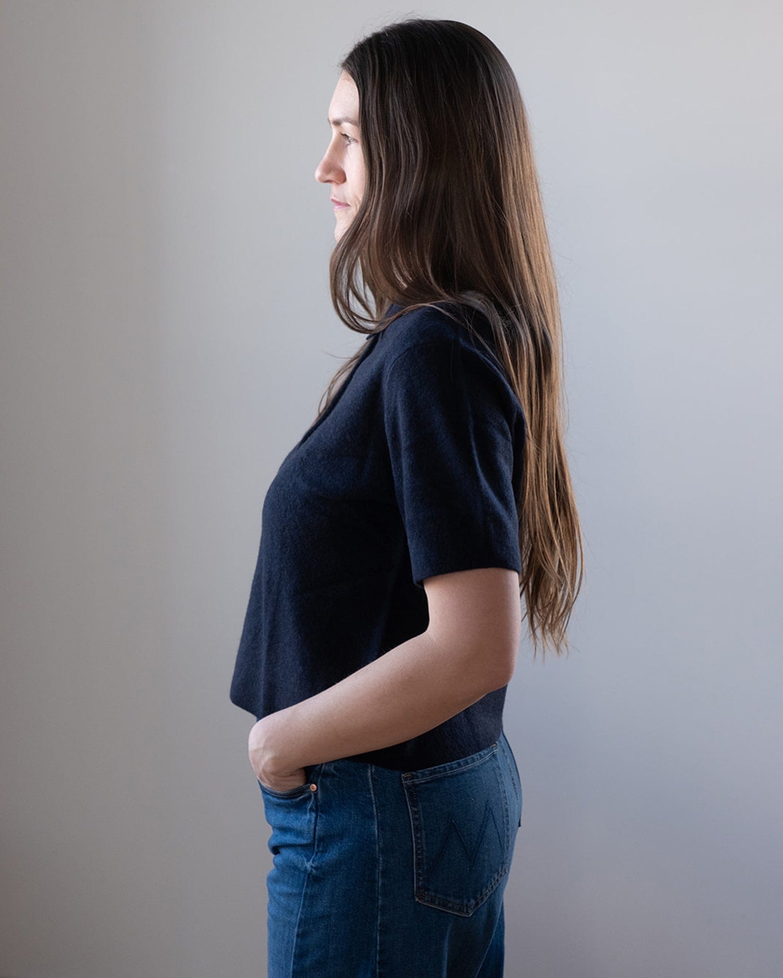 Cashmere Button Polo in Deep Navy