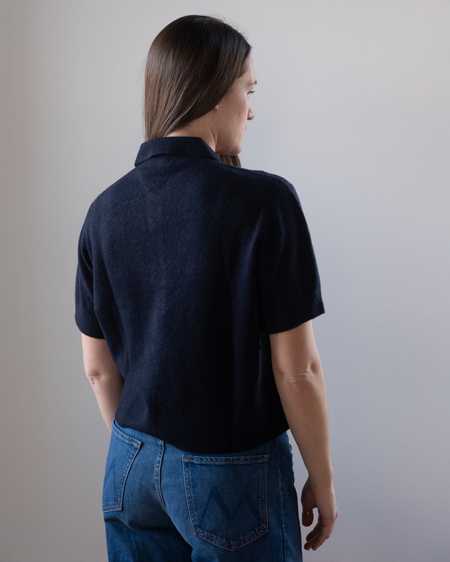 Cashmere Button Polo in Deep Navy