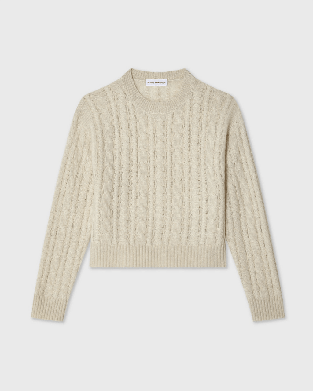 Cashmere Cropped Cable Crew in Natural Heather