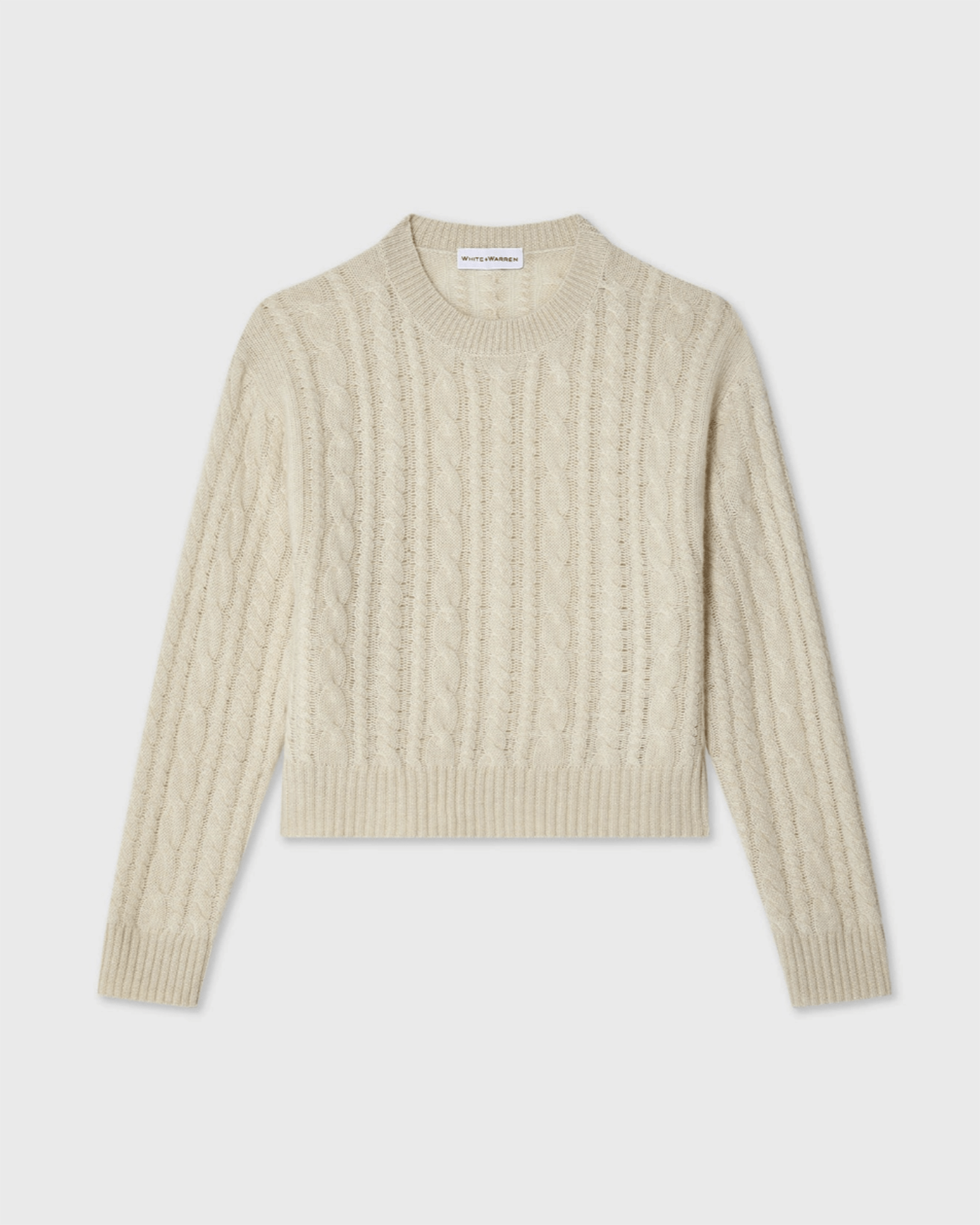 Cashmere Cropped Cable Crew in Natural Heather