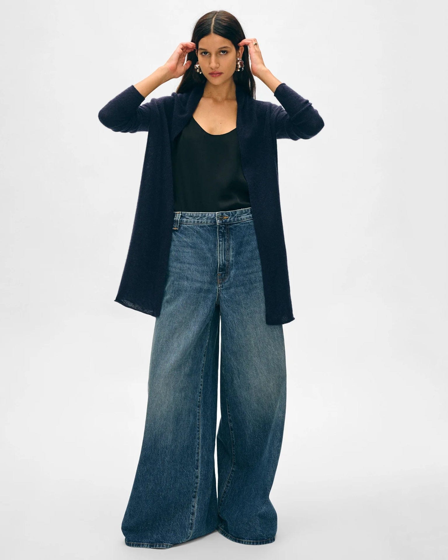 Cashmere Trapeze Cardigan in Deep Navy