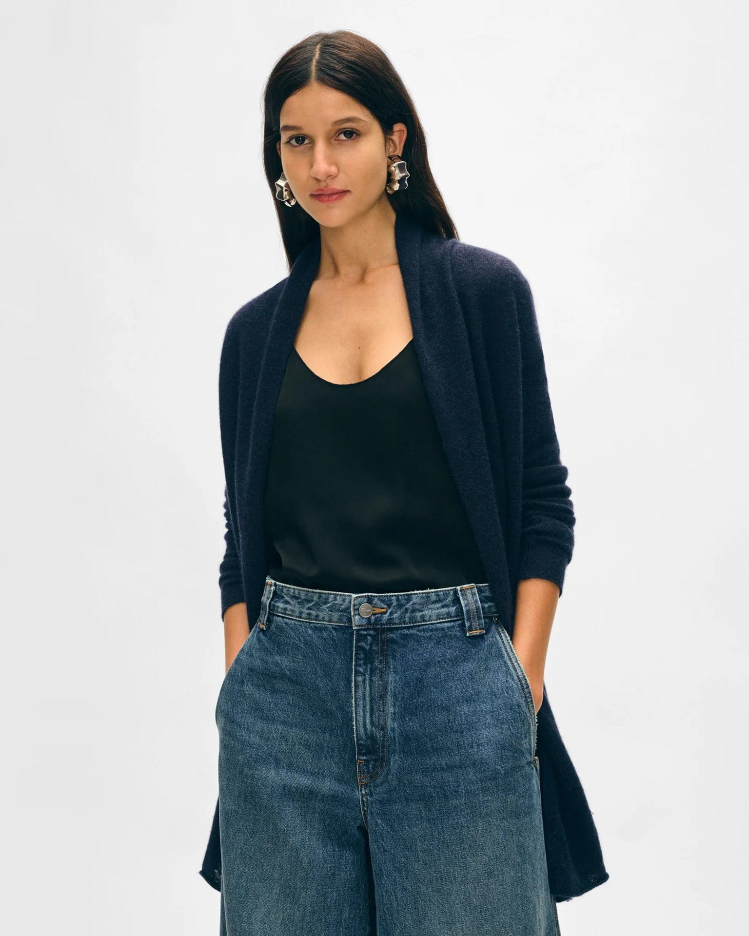 Cashmere Trapeze Cardigan in Deep Navy