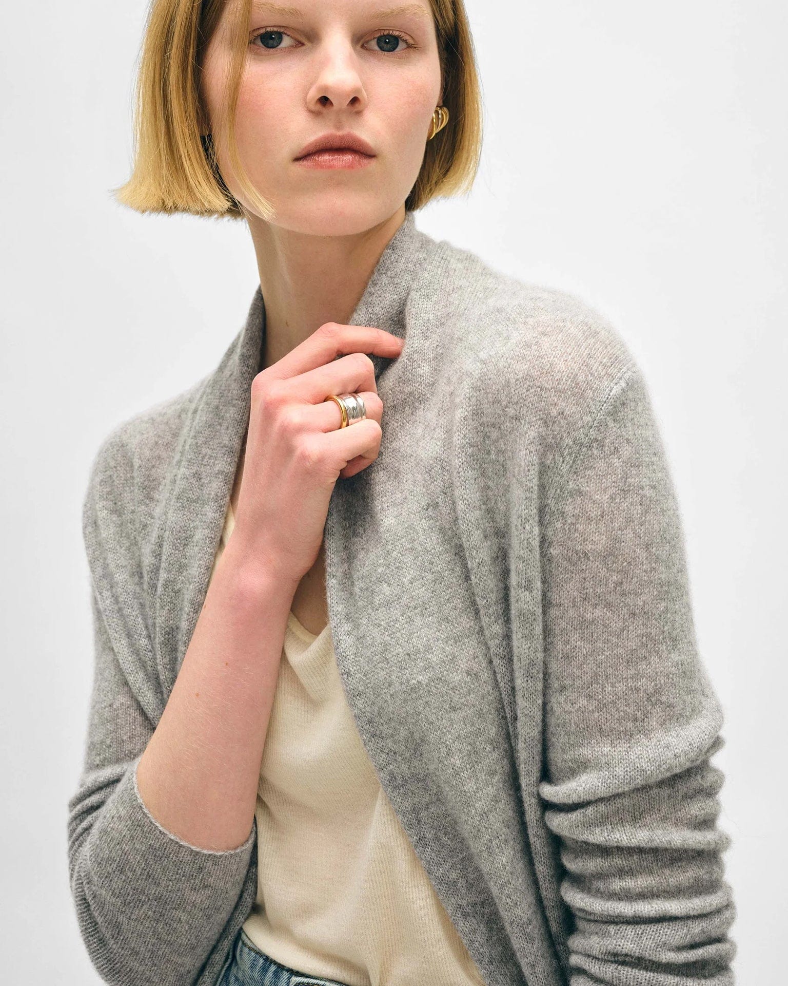 Cashmere Trapeze Cardigan in Grey Heather