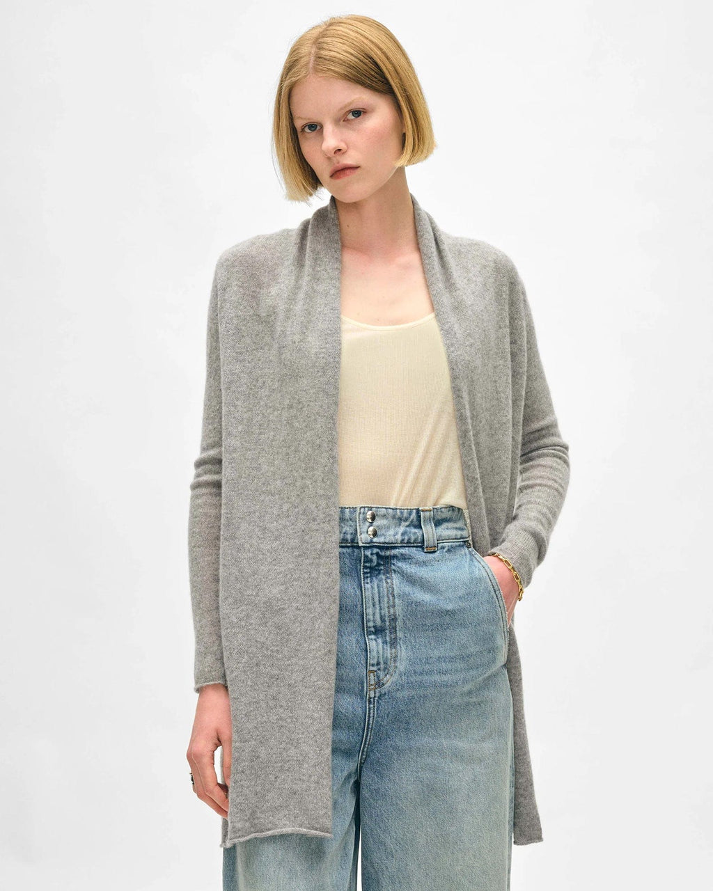 Cashmere Trapeze Cardigan in Grey Heather