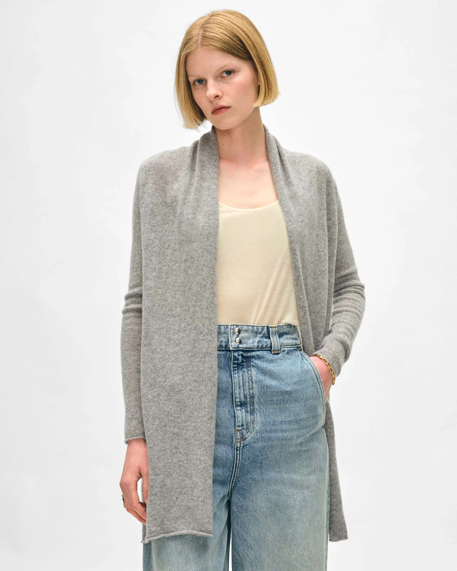 Cashmere Trapeze Cardigan in Grey Heather