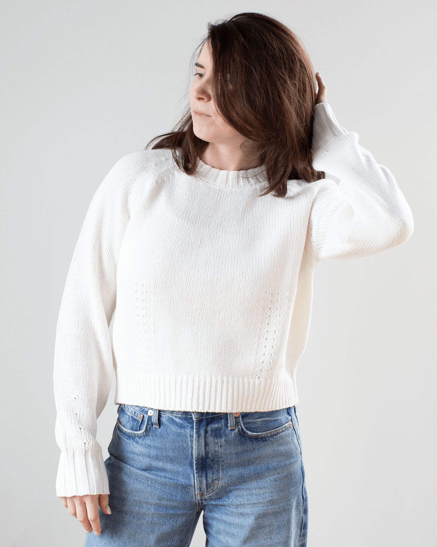 Cotton Blend Beachy Crew in White