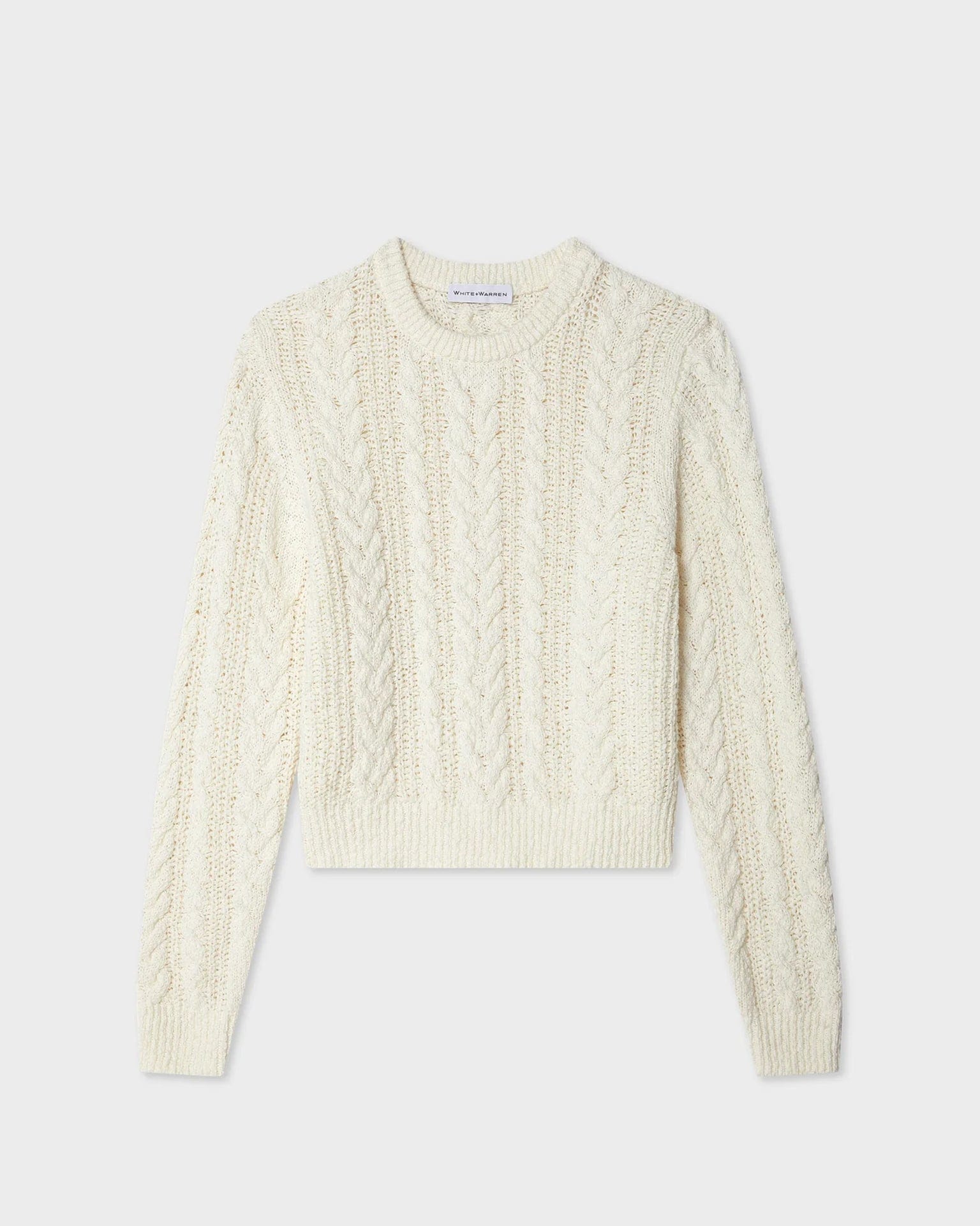 Cotton Slub Cable Crew in Ivory