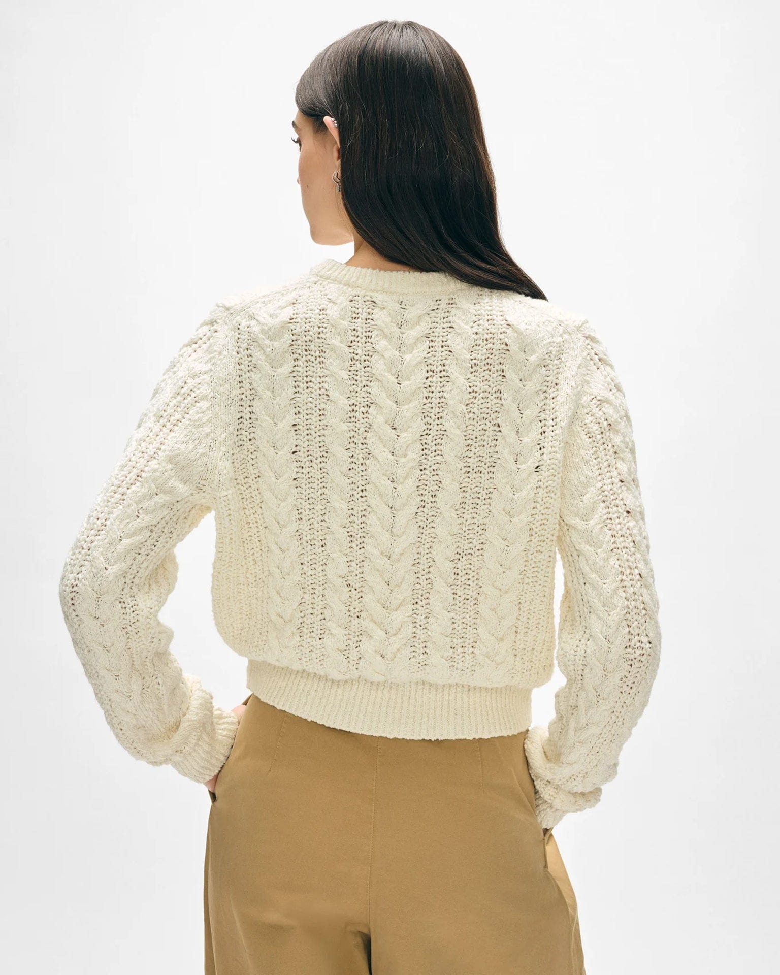 Cotton Slub Cable Crew in Ivory