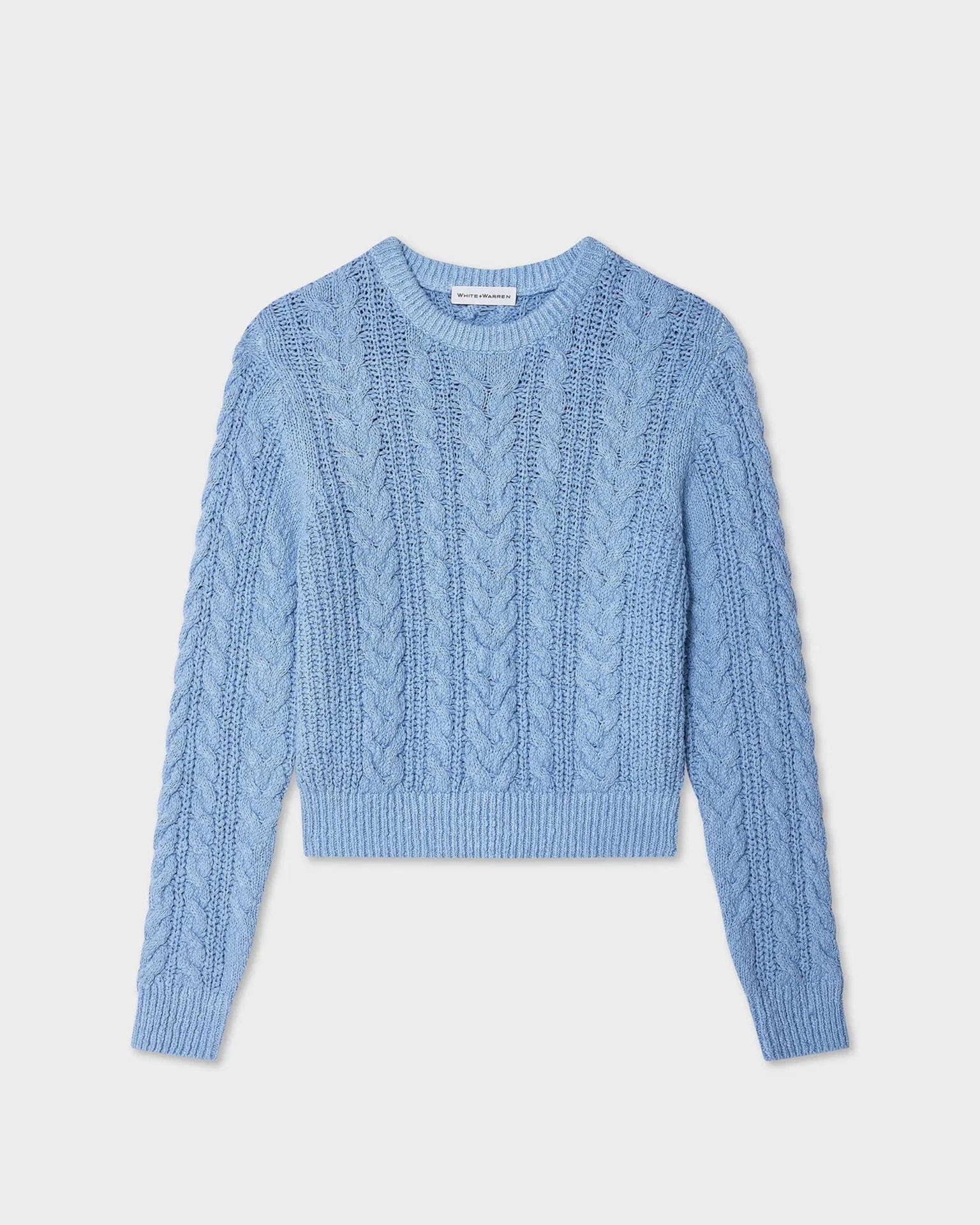 Cotton Slub Cable Crew in Soft Blue
