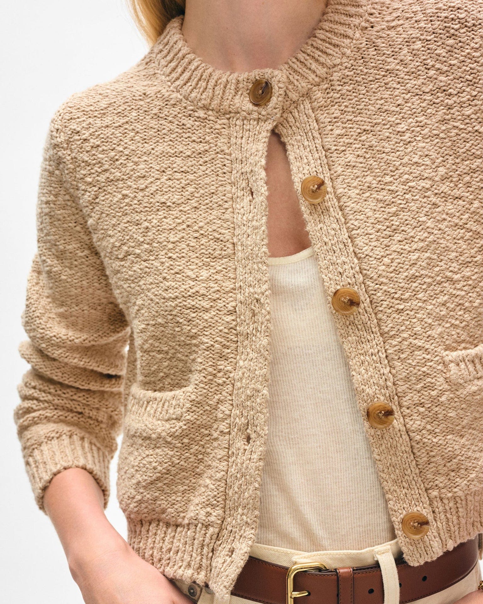 Cotton Slub Pocket Cardigan in Sable