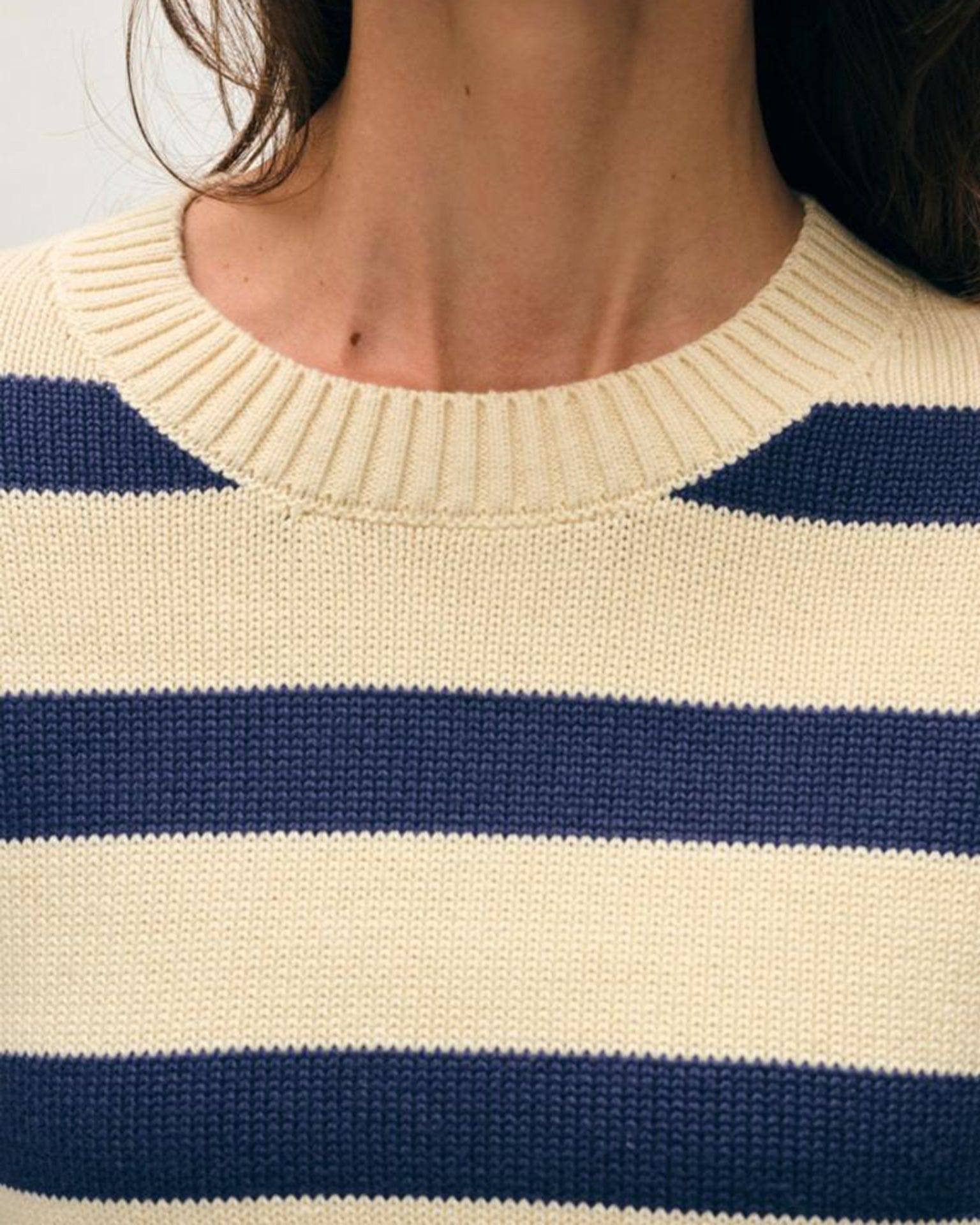 Organic Cotton Easy Crewneck in Ivory/Navy