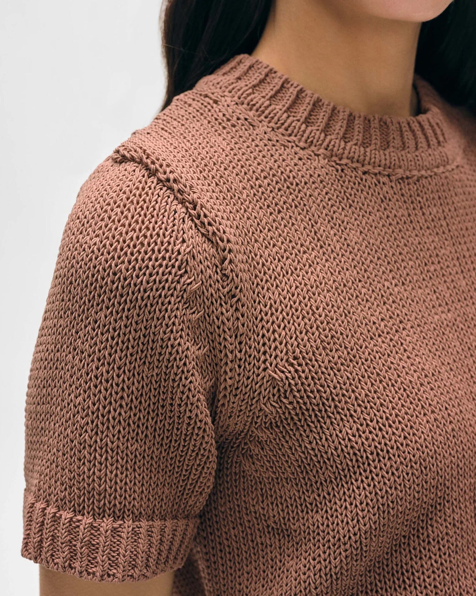 Organic Cotton Tape TShirt Sweater in Clay