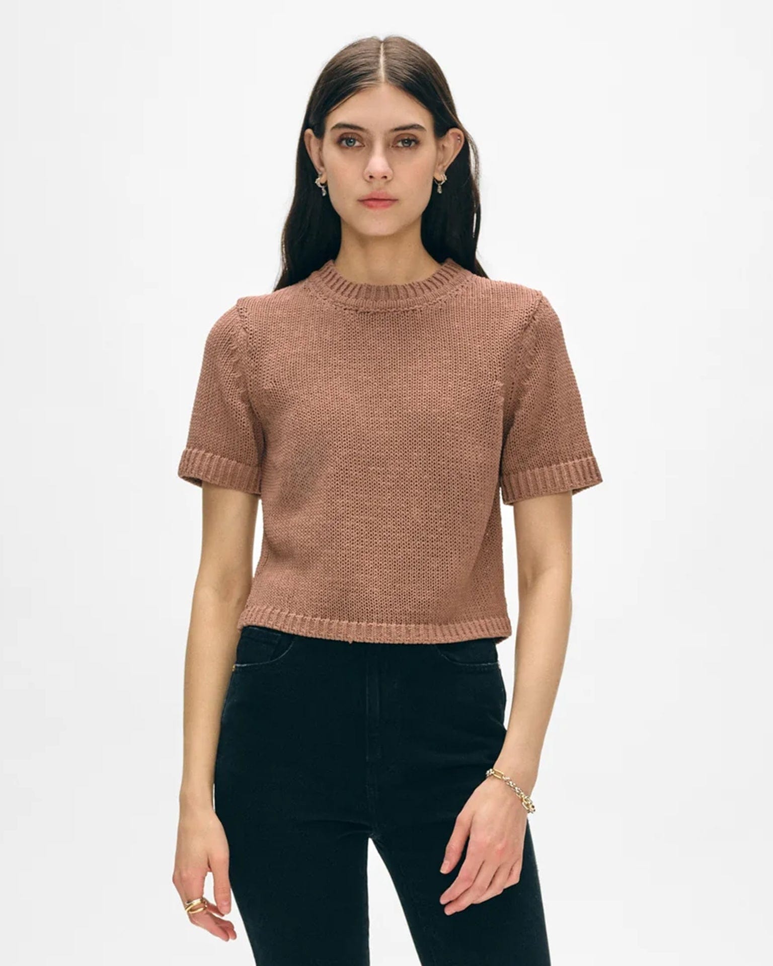 Organic Cotton Tape TShirt Sweater in Clay